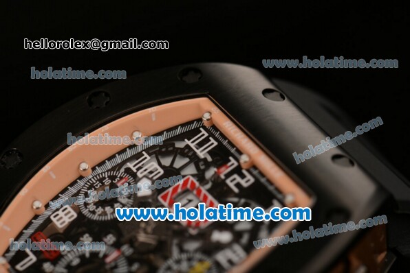 Richard Mille Felipe Massa Flyback Chrono Swiss Valjoux 7750 Automatic PVD Case with White Arabic Numeral Markers and Black Rubber Bracelet - Click Image to Close
